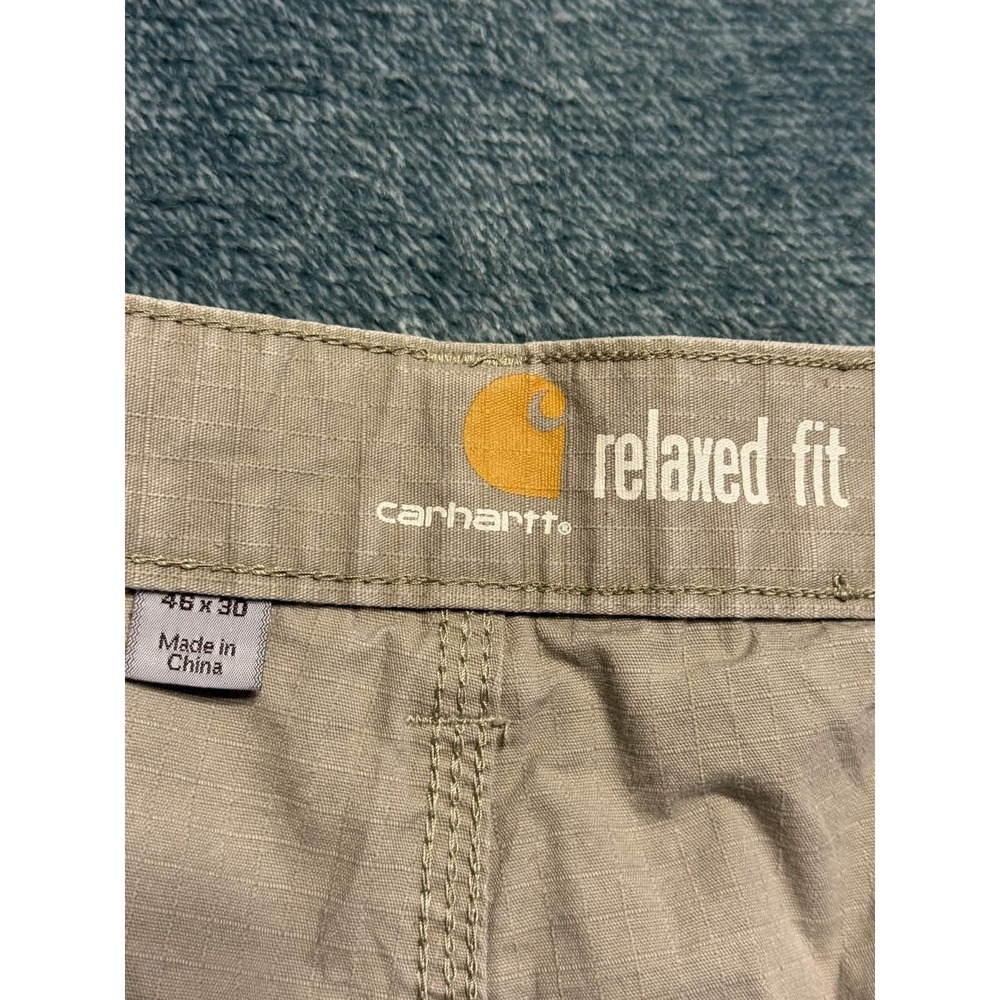 Carhartt 100274 Mens 46x30 Relaxed Fit Ripstop Cargo Work Pants Tan Khaki FLAW - Picture 3 of 8